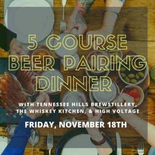 TICKETS ARE LIVE!
You can now purchase tickets for the
🍻5 Course Beer Pairing Dinner 🍽
with @tnhillsbrewstillery and @tnwhiskeykitchen
on Friday, Nov. 18th at 6:30pm!
::
🍽 The Menu:
•First Course-
King Common (steam beer/California Common) with a Cheese Plate
•Second Course-
Callahan’s Irish Red Ale with Cheesy Potato Soup and Smoked Bacon
•Third Course-
Danny’s Irish Stout with Trout Almondine
•Fourth Course-
Black Rose Imperial Stout with Ribeye topped with Fried Onions and Bleu Cheese 
•Fifth Course-
Chocolate Raspberry Porter with Tres Leches Cake
::
Here are all the details:
•Tickets will be on sale thru Nov. 7th or sellout
•Tickets prices: $70 for one ticket or $120 for two tickets
•Send Venmo payment to TN Hills Brewstillery at @TnHillsBrewstillery
•Tickets include 5 Course Dinner with a 6oz beer pour with each course and an introductory pint of your choice upon your arrival
•High Voltage will be closed that evening for this private event!
All ticket holders can enjoy the fire pits, cornhole, and our outdoor area as you will have the place to yourselves!
::
You don’t want to miss this!