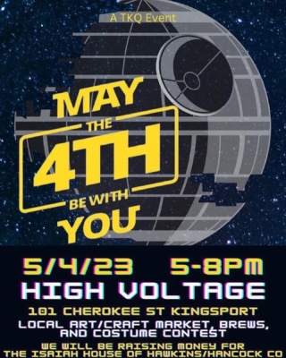 ⚡️ TOMORROW ⚡️

Join us for a market celebrating a galaxy far, far away in honor of Star Wars Day falling on the day of our First Thursday Shopping for a Cause Market! ✨🚀💫

The charity for May is Isaiah 117 House. Their mission is to help children entering the foster care system. ❤️

We will have handmade vendors selling goods and featured sci-fi type items.

High Voltage will be donating $1 from every pint sold to the charity! 🍻

Raffle tickets and small trinket items will be for sale and 💯% of the earnings to go to the charity. 

🦸🏻‍♀️ Costume contest starts at 7pm!
One for adults and one for children!
Come dressed up as your favorite character from Star Wars to be entered to win a special prize! Admission into costume contest is only $5 per person which goes directly to the charity. 

First 20 kids that arrive with Star Wars gear on will receive a special goody bag. 🥳

🍔 @smashedtc will be serving at 5pm!
Don’t miss it!