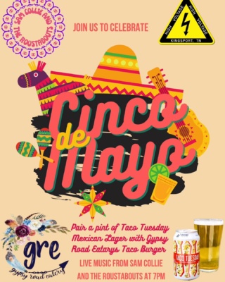 ⚡️ Friday, May 5th ⚡️
::
🎉 Happy Cinco De Mayo🎉
::
💃🏼 Come fiesta with us!! We have a great lineup tonight 👇🏽
::
🍻 Pair a pint of our Taco Tuesday Mexican Lager with a taco burger from @gypsyroadeatery, windows up at 5pm! 
::
🎙️ Stick around for some living music from @samcolliemusic starting at 7pm! 
::
📸 We will also have some fun, festive photo ops!! 
::
💃🏼 We can’t wait to fiesta with all of you!! 

#highvoltage #highvoltagekpt #highvoltagekingsport #thisiskingsport #visitkingsport #visitkingsporttn #downtownkingsport #downtownkingsporttn #downtownkingsportrocks #craftbeer #tricitiesfoodtrucks #foodtrucksdowntownkpt #livemusocdowntownkingsport