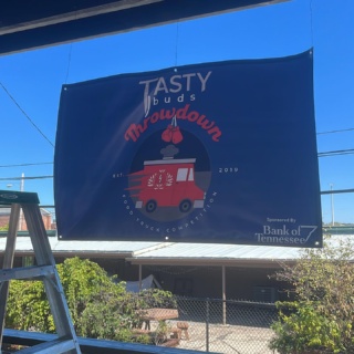 The banner is up! We’re getting ready for this Saturday’s 
🏆 4th Annual Tasty Buds Throwdown 🥊
::
For all the details see High Voltage’s social media.