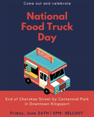 🎉 LET’S CELEBRATE 🎉
::
Friday, June 24th is National Food Truck Day! 
::
We are extremely lucky to have such great trucks in our area so come out and show them some love at the
💥Final Friday Food Truck Rally💥
::
Trucks will be located on Cherokee Street by Centennial Park. 

➡️Trucks participating in the June 24th Rally⬅️
 
🔸 Dip's Ice Cream Kingsport
🔸 Baked & Loaded
🔸 Trucky Cheese
🔸 La Abejita Food Truck
🔸 Little Delights Concessions
🔸 Spanqui's
🔸 Fork in the Road Concessions and Catering

Starts at 5pm until trucks sell out! 🥳

🎶 AND don’t miss Donnie and the Dry Heavers live at 7:30pm at High Voltage 🎶